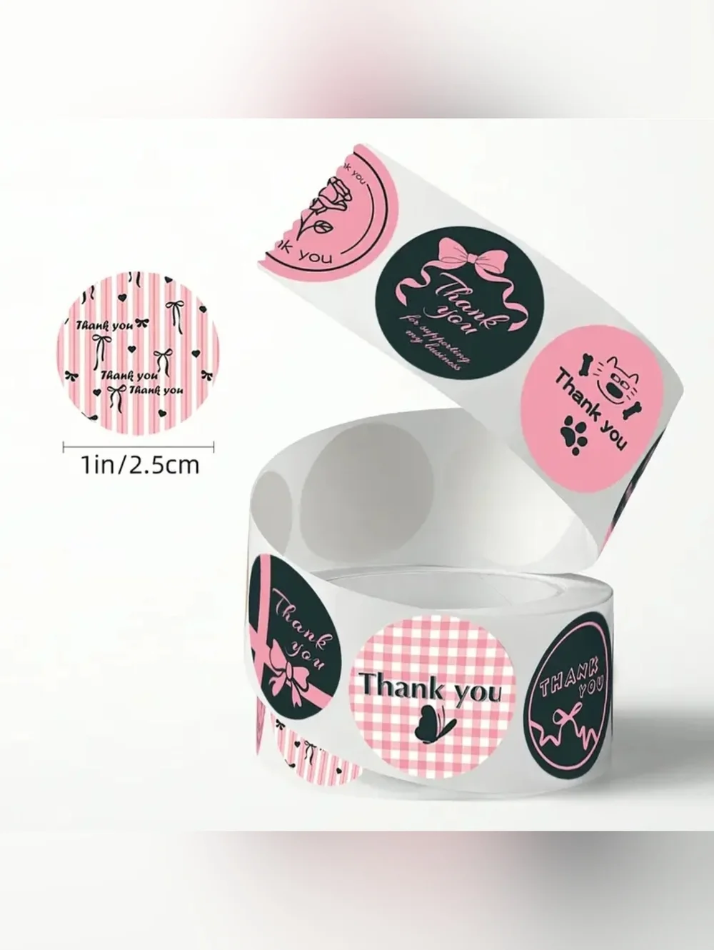 500 pcs Thank You Stickers Roll Pink Black Cute Packaging Labels